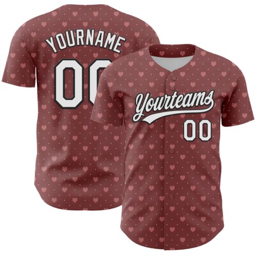 3DPattern6195 Custom Brown White-Black 3D Love Heart Valentine's Day Authentic Baseball Jersey