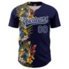 Custom Navy White 3D Tropical Hawaii Palm Tree And Bird Authentic Baseball Jersey