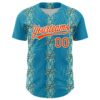 Custom Sky Blue Orange-White 3D Tropical Hawaii Jungle Leaves And Flower Authentic Baseball Jersey