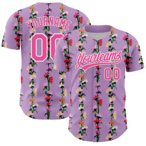 3DPattern6262 Custom Light Purple Pink-White 3D Tropical Hawaii Flower Authentic Baseball Jersey