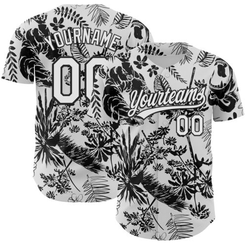 3DPattern6265 Custom White Black 3D Tropical Hawaii Jungle Plant Authentic Baseball Jersey