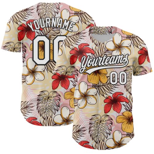 3DPattern6268 Custom White Black 3D Tropical Hawaii Jungle Leaves And Flower Authentic Baseball Jersey