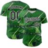 Custom Green Black-White 3D Tropical Hawaii Jungle Leaves Authentic Baseball Jersey