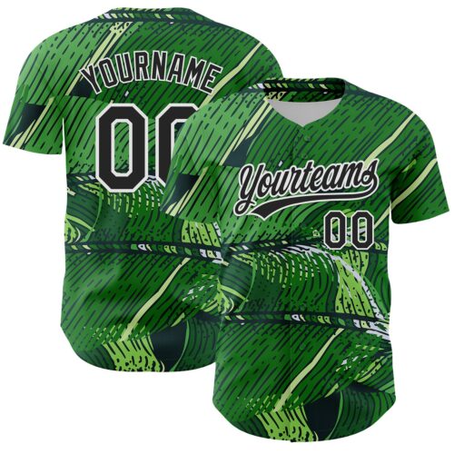3DPattern6271 Custom Green Black-White 3D Tropical Hawaii Jungle Leaves Authentic Baseball Jersey