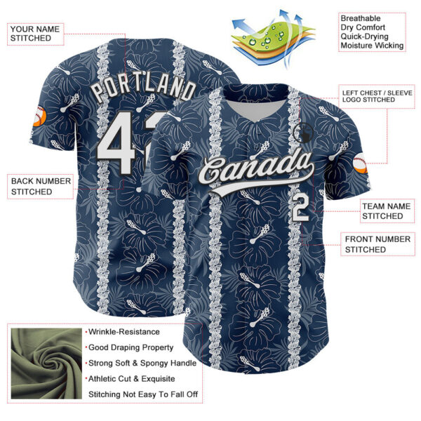 Custom Navy White-Black 3D Tropical Hawaii Jungle Leaves And Flower Authentic Baseball Jersey