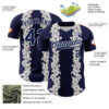 Custom Navy White 3D Tropical Hawaii Leaves And Flower Authentic Baseball Jersey