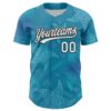 Custom Panther Blue White-Black 3D Tropical Hawaii Jungle Leaves Authentic Baseball Jersey