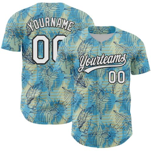 3DPattern6295 Custom Panther Blue White-Black 3D Tropical Beach Hawaii Flower Authentic Baseball Jersey