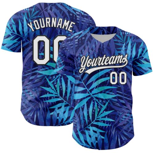 3DPattern6300 Custom Purple White-Black 3D Tropical Hawaii Leaves Authentic Baseball Jersey