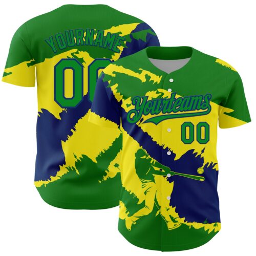 3DPattern6302 Custom Grass Green US Navy Blue-Light Yellow 3D Brazil Brazilian Flag Authentic Baseball Jersey