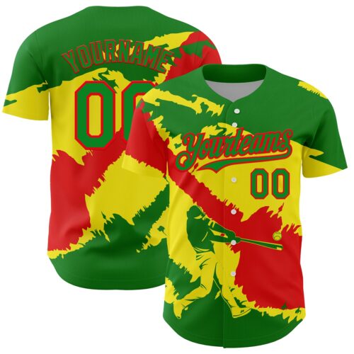 3DPattern6303 Custom Grass Green Fire Red-Light Yellow 3D Bolivia Bolivian Flag Authentic Baseball Jersey