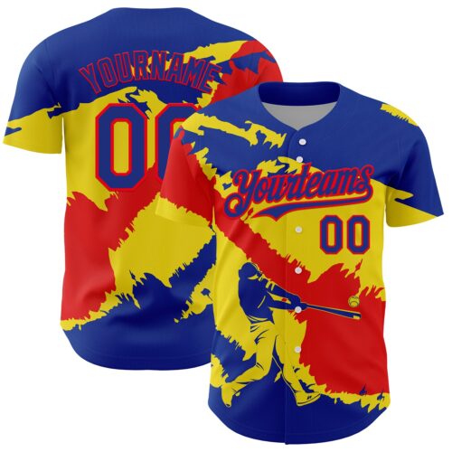 3DPattern6308 Custom Royal Fire Red-Light Yellow 3D Ecuador Ecuadorian Flag Authentic Baseball Jersey