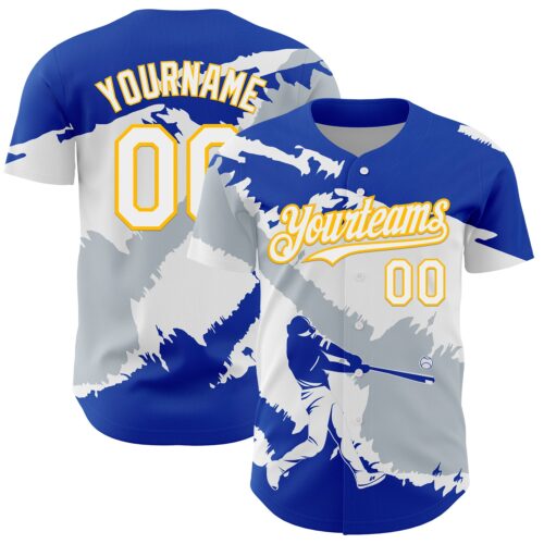 3DPattern6309 Custom Thunder Blue Gold-Silver 3D El Salvador El Salvadoran Flag Authentic Baseball Jersey