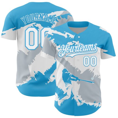 3DPattern6310 Custom Sky Blue White-Silver 3D Guatemala Guatemalan Flag Authentic Baseball Jersey
