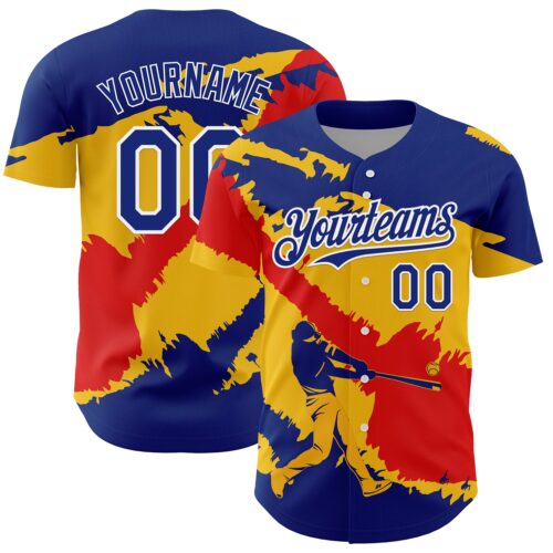 3DPattern6321 Custom Royal Yellow-Fire Red 3D Venezuela Venezuelan Flag Authentic Baseball Jersey