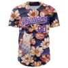 Custom Black Purple-White 3D Syntetyc White Cat Lotus Authentic Baseball Jersey