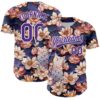 Custom Black Purple-White 3D Syntetyc White Cat Lotus Authentic Baseball Jersey