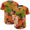 Custom Orange Grass Green-Gold 3D Syntetyc Cat And Hibiscus Authentic Baseball Jersey