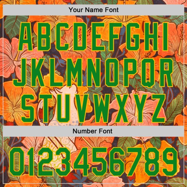 Custom Orange Grass Green-Gold 3D Syntetyc Cat And Hibiscus Authentic Baseball Jersey