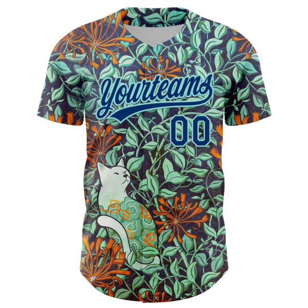 Custom Green US Navy Blue-Ice Blue 3D Syntetyc Cat And Honeysuckle Authentic Baseball Jersey