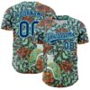 Custom Green US Navy Blue-Ice Blue 3D Syntetyc Cat And Honeysuckle Authentic Baseball Jersey