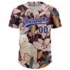Custom Brown US Navy Blue-Light Pink 3D Syntetyc Cat And Lilies Authentic Baseball Jersey