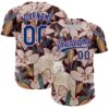 Custom Brown US Navy Blue-Light Pink 3D Syntetyc Cat And Lilies Authentic Baseball Jersey