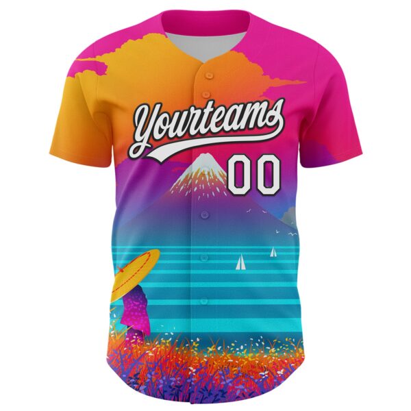 Custom Pink White-Black 3D Syntetyc Cyber Fuji Authentic Baseball Jersey