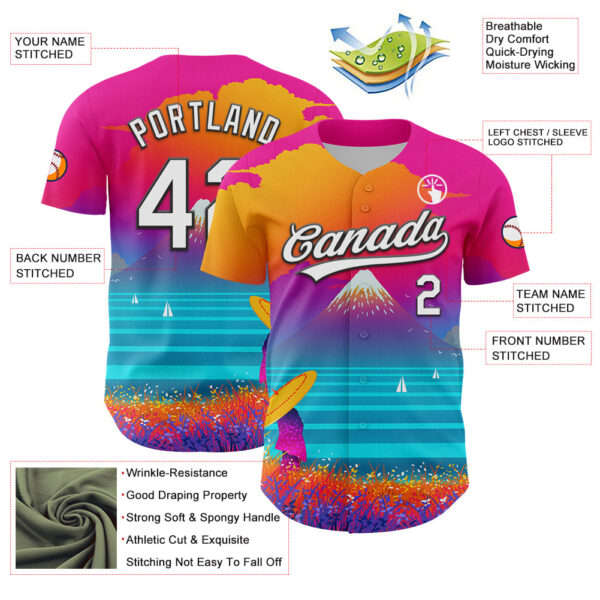 Custom Pink White-Black 3D Syntetyc Cyber Fuji Authentic Baseball Jersey