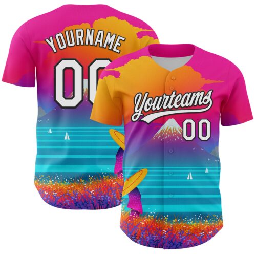 Custom Pink White-Black 3D Syntetyc Cyber Fuji Authentic Baseball Jersey