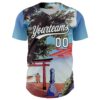 Custom Sky Blue White-Black 3D Syntetyc The Red Plane Authentic Baseball Jersey