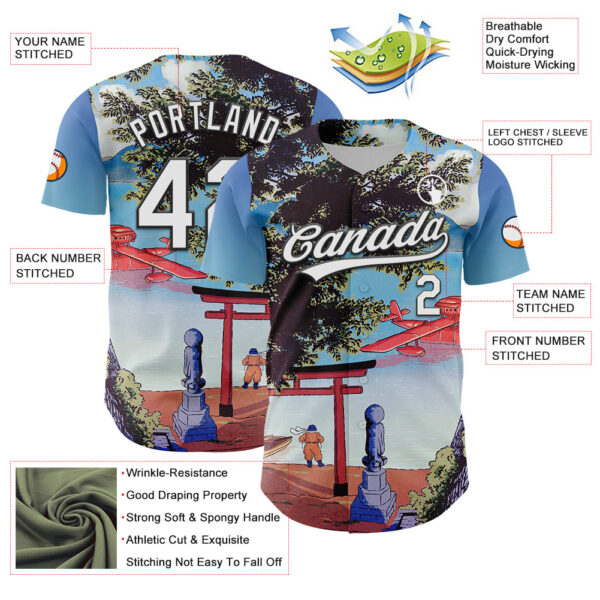 Custom Sky Blue White-Black 3D Syntetyc The Red Plane Authentic Baseball Jersey