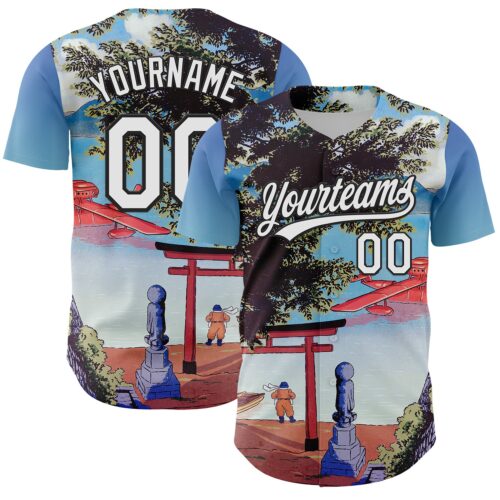 3DPattern6340 Custom Sky Blue White-Black 3D Syntetyc The Red Plane Authentic Baseball Jersey
