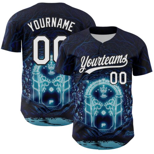 Custom Navy White-Black 3D Syntetyc Khazad Dum Authentic Baseball Jersey