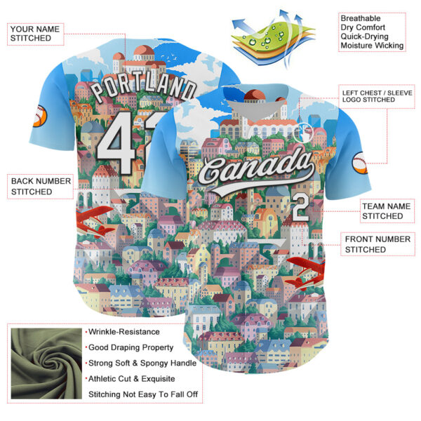 Custom Electric Blue White-Black 3D Syntetyc Red Bird And City Authentic Baseball Jersey