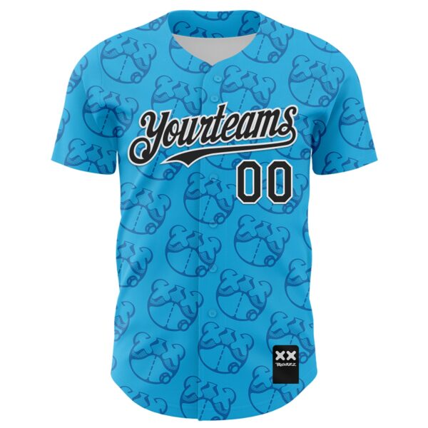 Custom Sky Blue Black-White 3D Revzzz Drip Bear Authentic Baseball Jersey