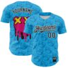 Custom Sky Blue Black-White 3D Revzzz Drip Bear Authentic Baseball Jersey