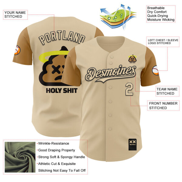 Custom City Cream Old Gold-Black 3D Revzzz Holyshit Authentic Baseball Jersey