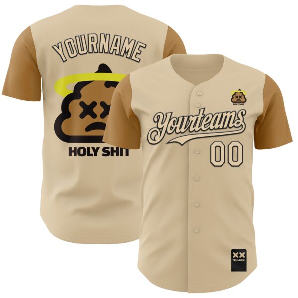 Custom City Cream Old Gold-Black 3D Revzzz Holyshit Authentic Baseball Jersey