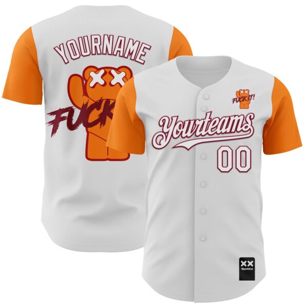 Custom White Bay Orange-Crimson 3D Revzzz Fuckit Authentic Baseball Jersey