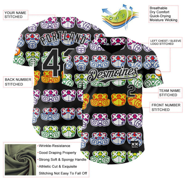 Custom Black White 3D Revzzz All Masked Authentic Baseball Jersey