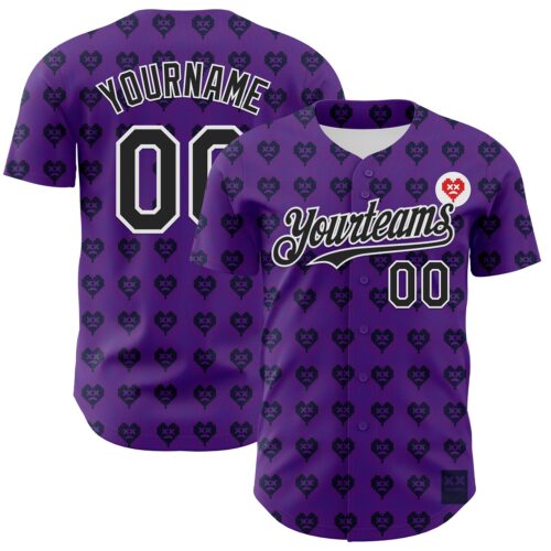 Custom Purple Black-White 3D Revzzz Purple Love Authentic Baseball Jersey