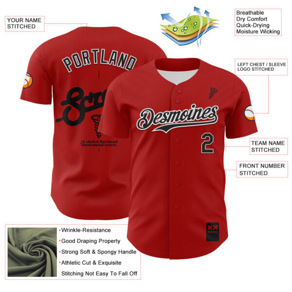 Custom Red Black-White 3D Revzzz Screw-U Authentic Baseball Jersey