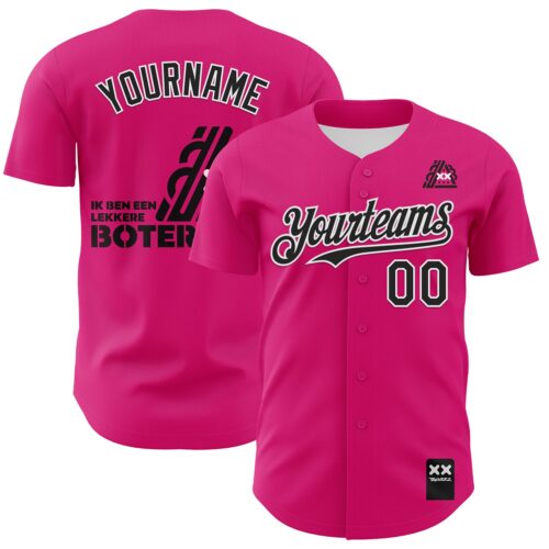 Custom Hot Pink Black-White 3D Revzzz Good Sandwitch Authentic Baseball Jersey