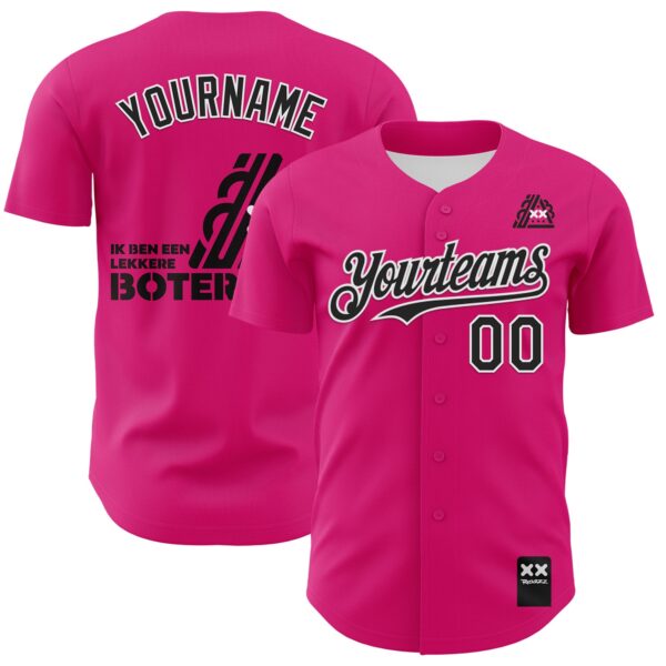 Custom Hot Pink Black-White 3D Revzzz Good Sandwitch Authentic Baseball Jersey