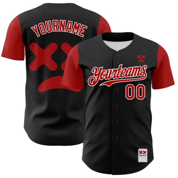 Custom Black Red-White 3D Revzzz Da Revzzz Authentic Baseball Jersey
