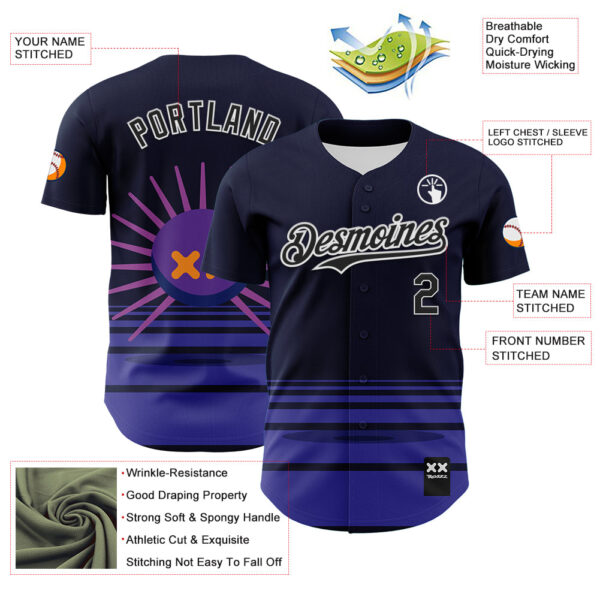 Custom Navy Black-White 3D Revzzz Little Spikey Authentic Baseball Jersey