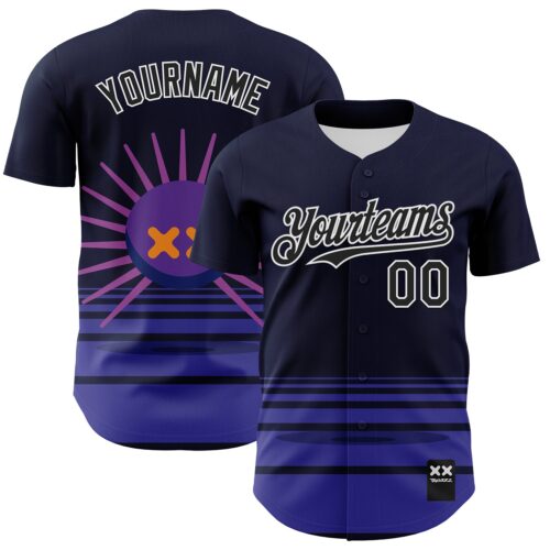 Custom Navy Black-White 3D Revzzz Little Spikey Authentic Baseball Jersey