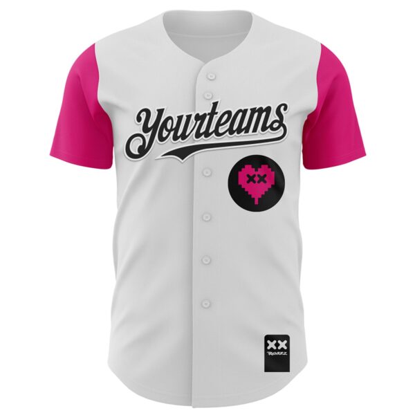 Custom White Black-Hot Pink 3D Revzzz Pixelated Love Authentic Baseball Jersey
