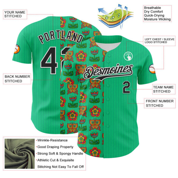 Custom Green Black-White 3D Emi Bee Butterfly Flower Authentic Baseball Jersey